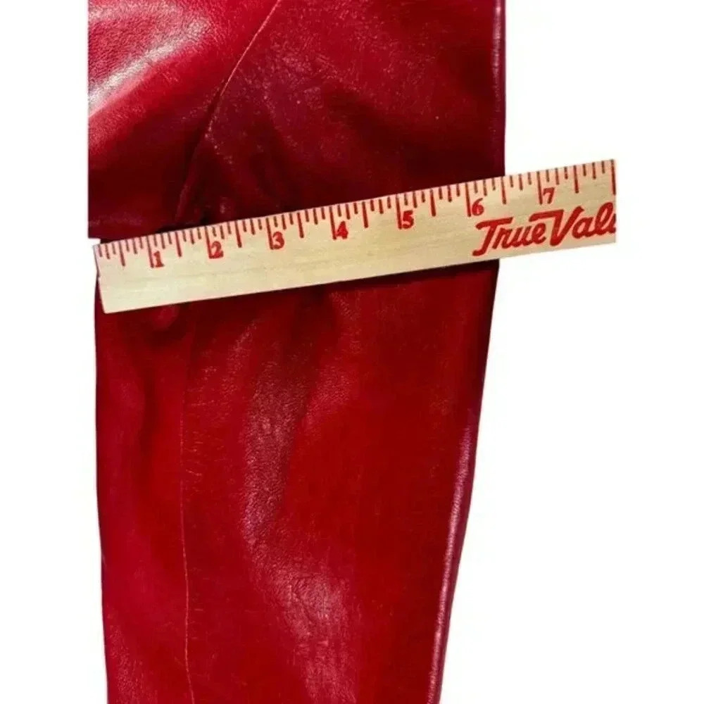 Y2K Genuine Leather Zip Jacket B*Lucid Cherry Red Fitted Moto Size Small - Picture 6 of 16